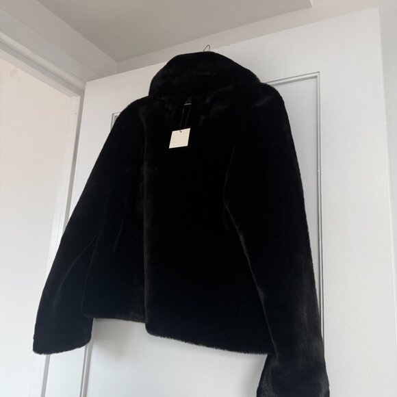 NWT Apparis Miller Short Coat Faux Fur Black Sz Medium Notch Collar Long Sleeves - Picture 11 of 12
